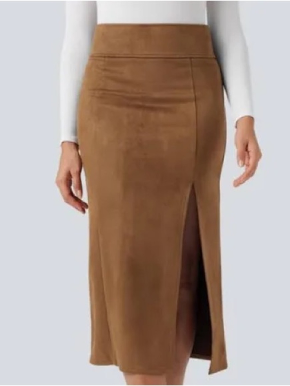 Soprano brown faux suede midi skirt